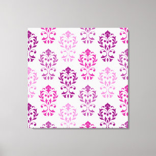 Heart Damask Art Ib Pinks Plums White Canvastryck