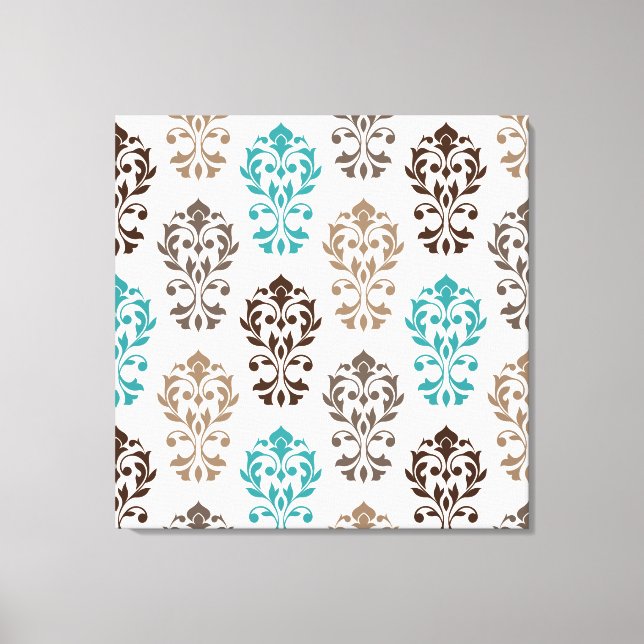 Heart Damask Art Ib  Teal Cream Canvastryck (Framsida)