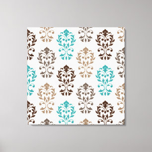 Heart Damask Art Ib  Teal Cream Canvastryck
