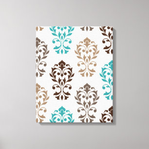 Heart Damask Art Ib Teal Cream Canvastryck