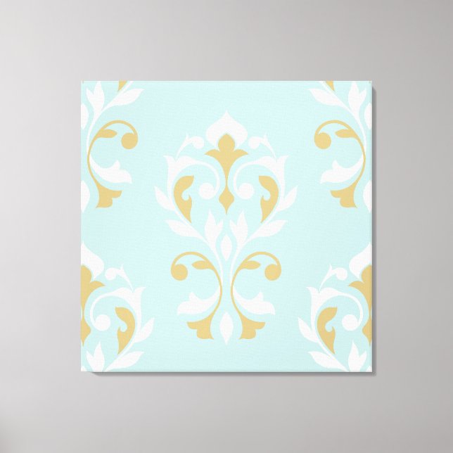 Heart Damask Lg Ptn II Cream & Guld på Blue Canvastryck (Framsida)