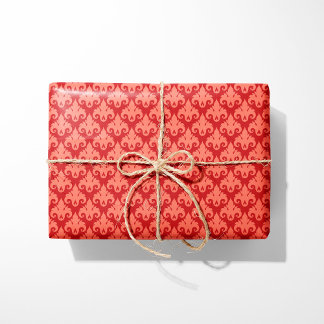 Heart Damask Red & Coral Presentpapper
