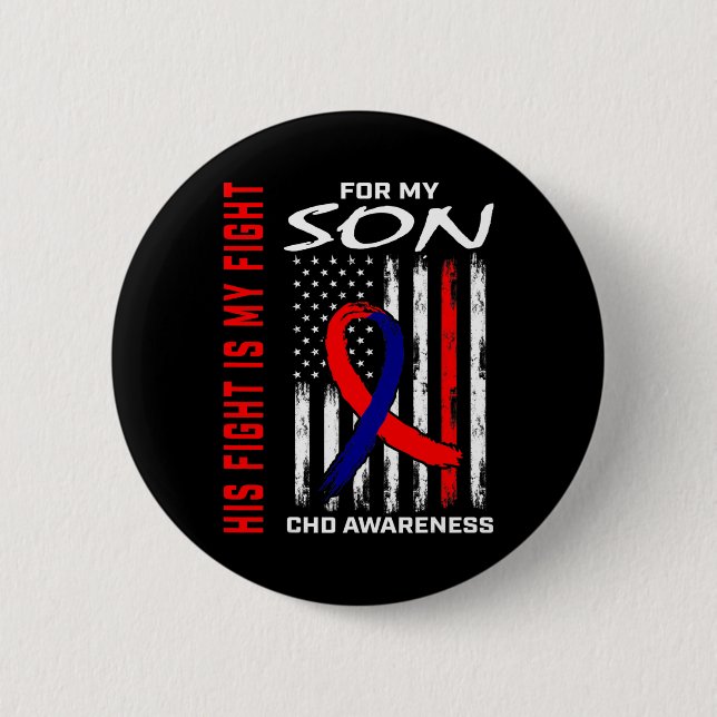 Heart Defect Chd Awareness Son USA American Flagga Knapp (Framsida)