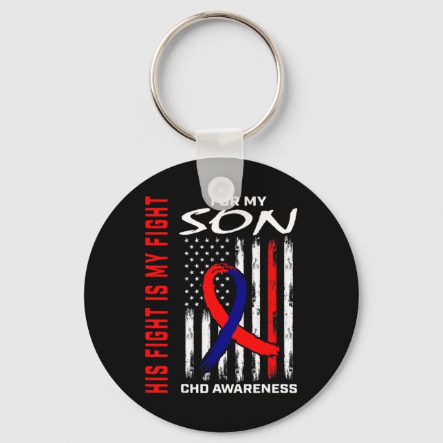 Heart Defect Chd Awareness Son USA American Flagga Nyckelring (Framsida)