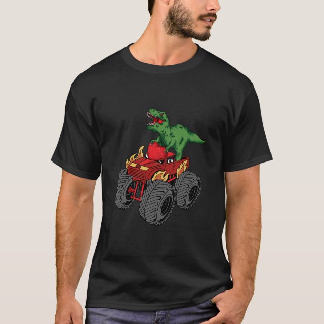 Heart Dino Valentine's Day Monster Truck Date Coup T Shirt (Framsida)