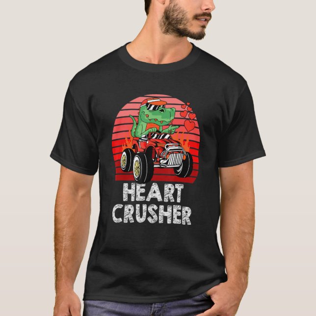 Heart Dinosaur Crusher Valentines day T-Rex Riding T Shirt (Framsida)