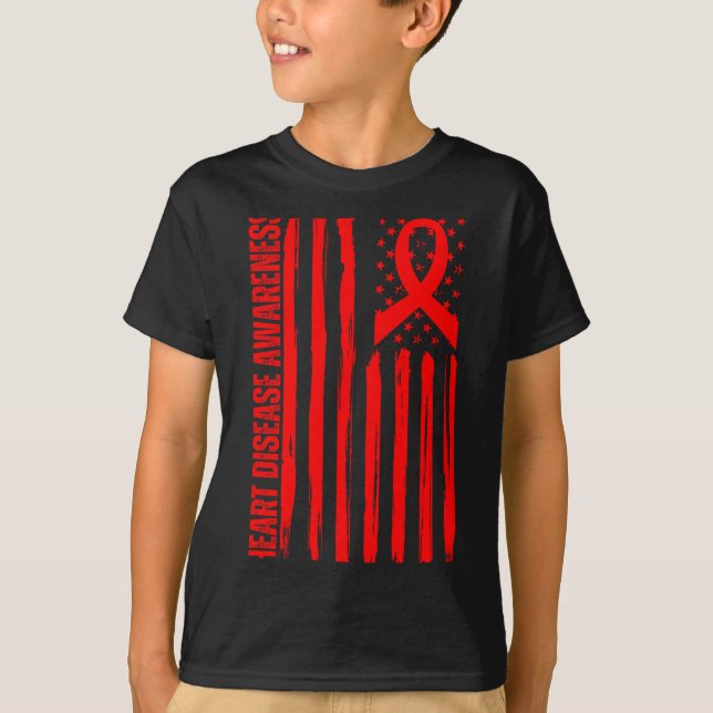Heart Disease Awareness American Flag Chd Congenit T Shirt (Framsida)