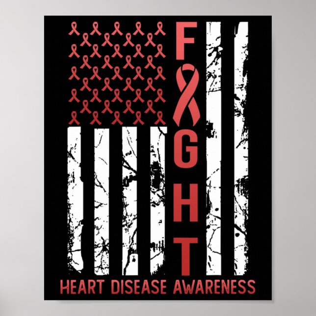 Heart Disease Awareness February Usa Flag Ribbon R Poster (Framsidan)