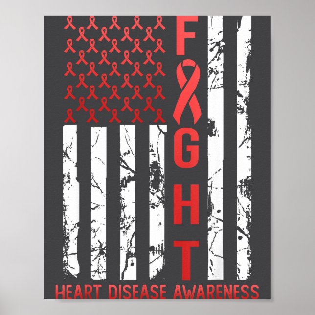 Heart Disease Awareness February Usa Flag Ribbon R Poster (Framsidan)