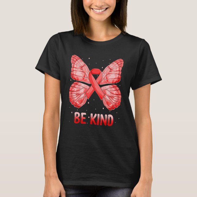 Heart Disease Awareness Kindness Butterfly Ribbon  T Shirt (Framsida)