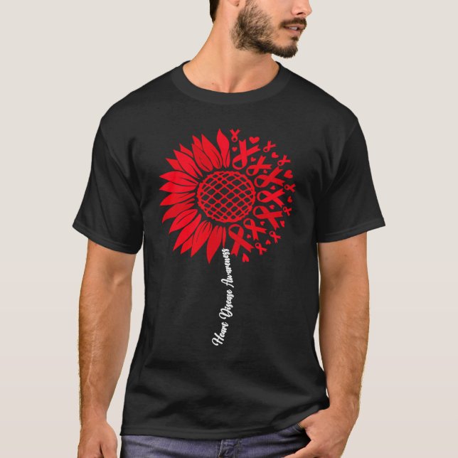 Heart Disease Awareness Month Sunflower For Women  T Shirt (Framsida)