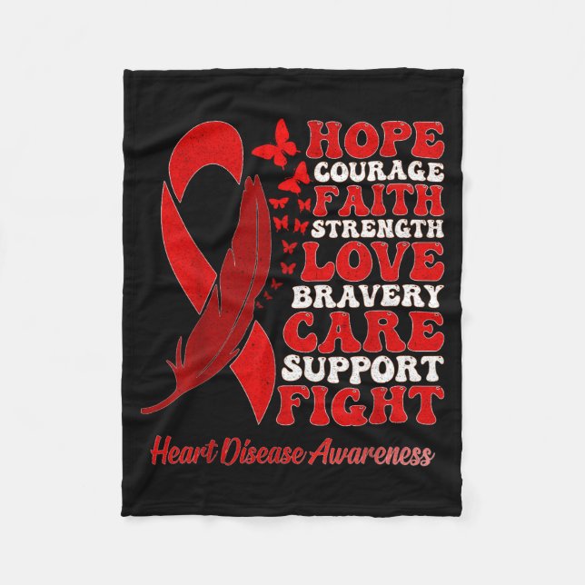Heart Disease Awareness Red Butterflies Ribbon Sup Fleecefilt (Framsidan)