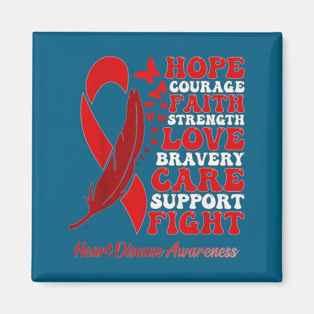 Heart Disease Awareness Red Butterflies Ribbon Sup Magnet (Framsidan)