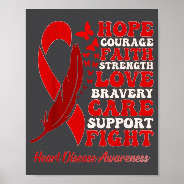 Heart Disease Awareness Red Butterflies Ribbon Sup Poster (Framsidan)