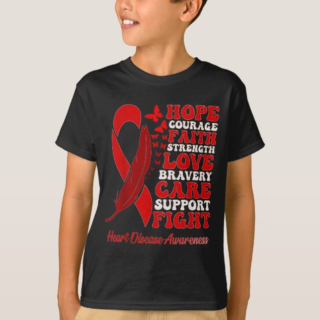 Heart Disease Awareness Red Butterflies Ribbon Sup T Shirt (Framsida)