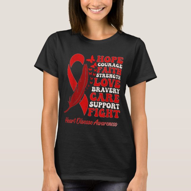 Heart Disease Awareness Red Butterflies Ribbon Sup T Shirt (Framsida)