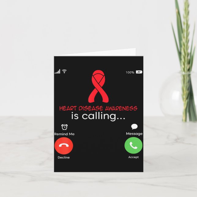Heart Disease Awareness Red Ribbon Heart Attack Su Kort (Framsida)