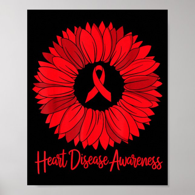 Heart Disease Awareness Sunflower Go Red Women Hea Poster (Framsidan)