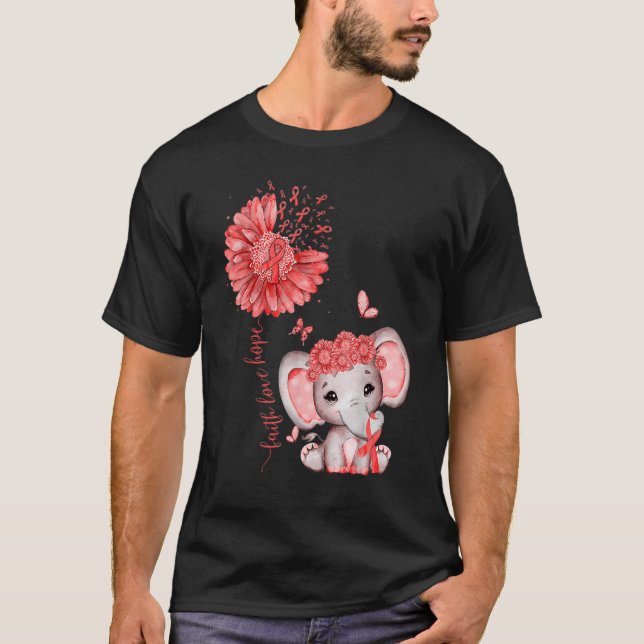 Heart Disease Cute Elephant With Sunflower And Red T Shirt (Framsida)