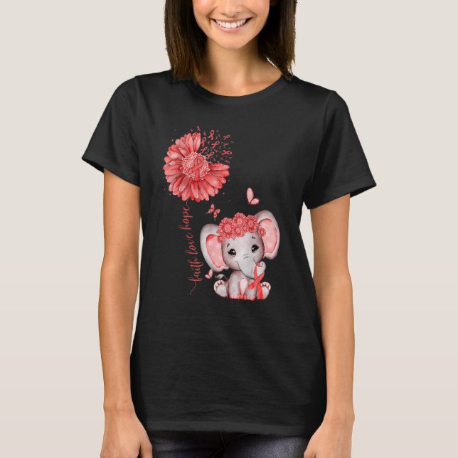 Heart Disease Cute Elephant With Sunflower And Red T Shirt (Framsida)