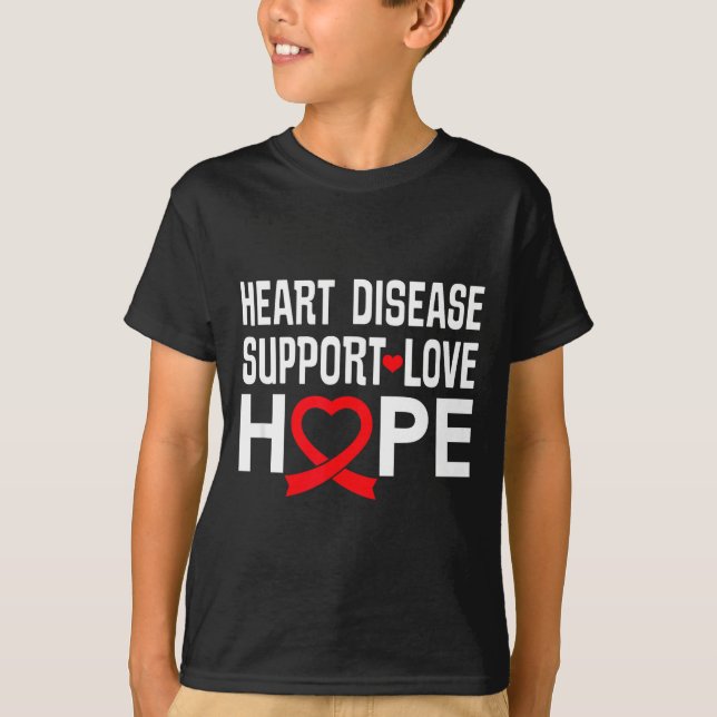 Heart Disease Suprt Love Hope Red Ribbon  T Shirt (Framsida)