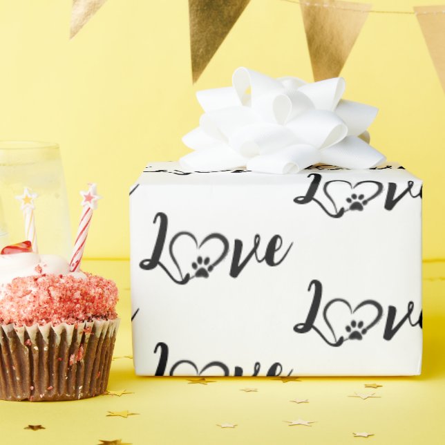 Heart Dog Paw Print With Love Text Presentpapper (Födelsedagsfest)