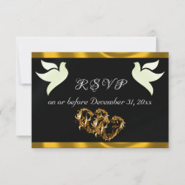 Heart, Doves & Ribbon - Black/Gold OSA Kort