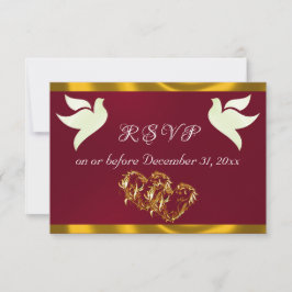 Heart, Doves & Ribbon - Burgundy/Gold OSA Kort