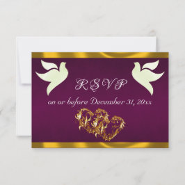 Heart, Doves & Ribbon - Purple/Gold OSA Kort