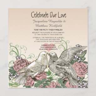 Heart Doves Ro Rosa Romantik Bröllop Inbjudningar