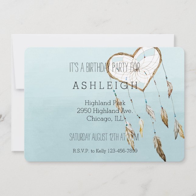 Heart Dream Catcher födelsedag Inbjudningar (Framsida)