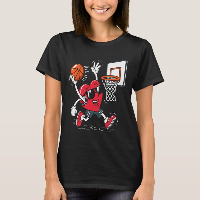 Heart Dunking Sketll Valentines Day Boys Girls Kid T Shirt (Framsida)