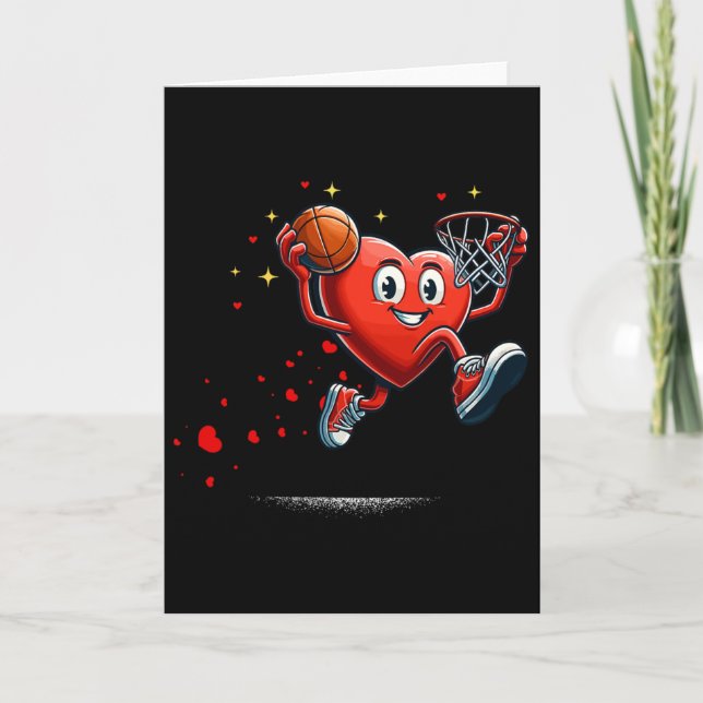 Heart Dunking Valentines Day Basketball Kids  Kort (Framsida)