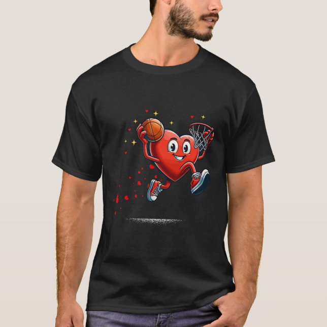 Heart Dunking Valentines Day Basketball Kids  T Shirt (Framsida)