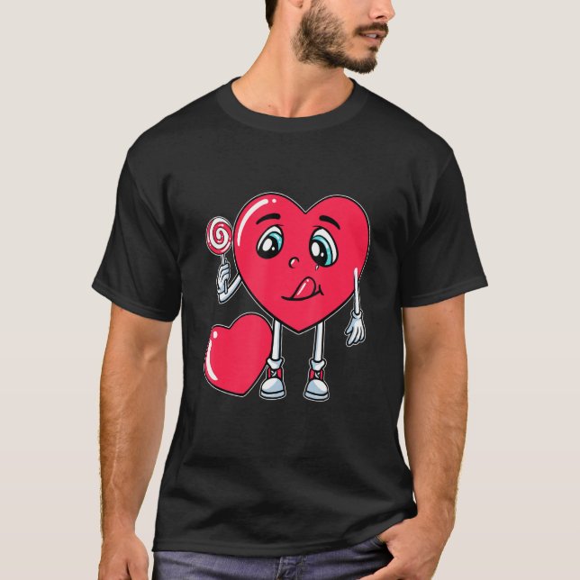 Heart Eating Lollipop Valentines day Sweet Candy B T Shirt (Framsida)
