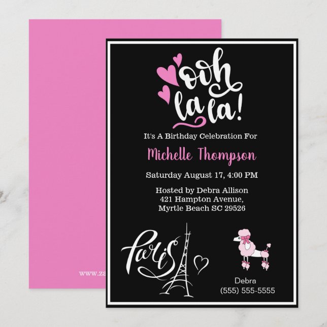 Heart Eiffel Torn Paris Frankrike Födelsedagsfest  Inbjudningar (Fram/baksida)