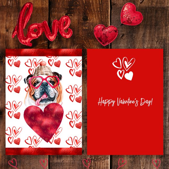Heart English Bulldog Hund älskare Valentine Gift Julkort (Front / Back)