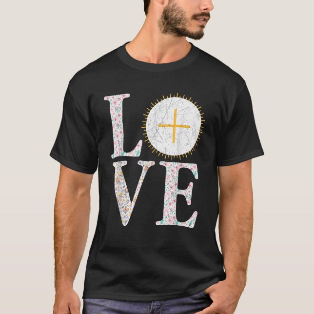 Heart Eucharist Christian Catholic 1st Holy Commun T Shirt (Framsida)