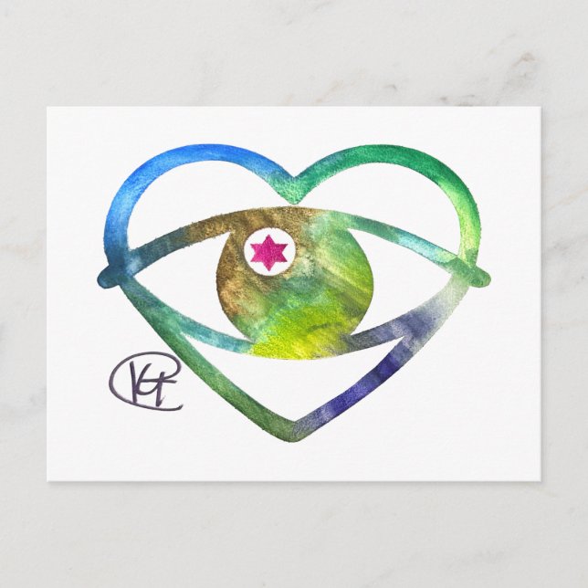 Heart Evil Öga Earth Watercolor Art Vykort (Framsida)