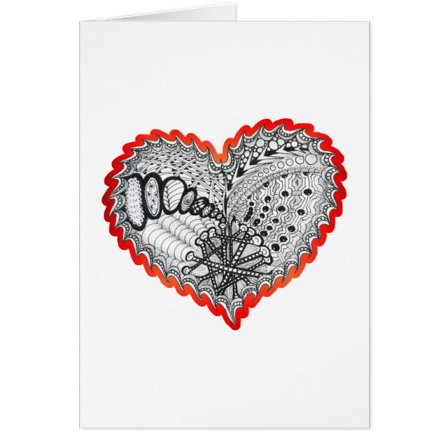 Heart Fire Red Doodle Hälsningskort (Framsidan)