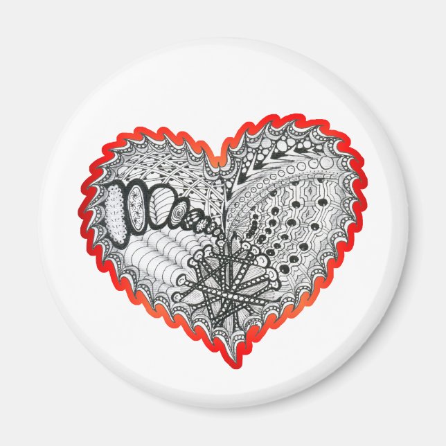 Heart Fire Red Doodle Magnet (Framsidan)