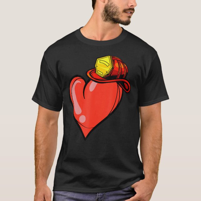 Heart Firefighter Valentines day Coola Volunteer F T Shirt (Framsida)