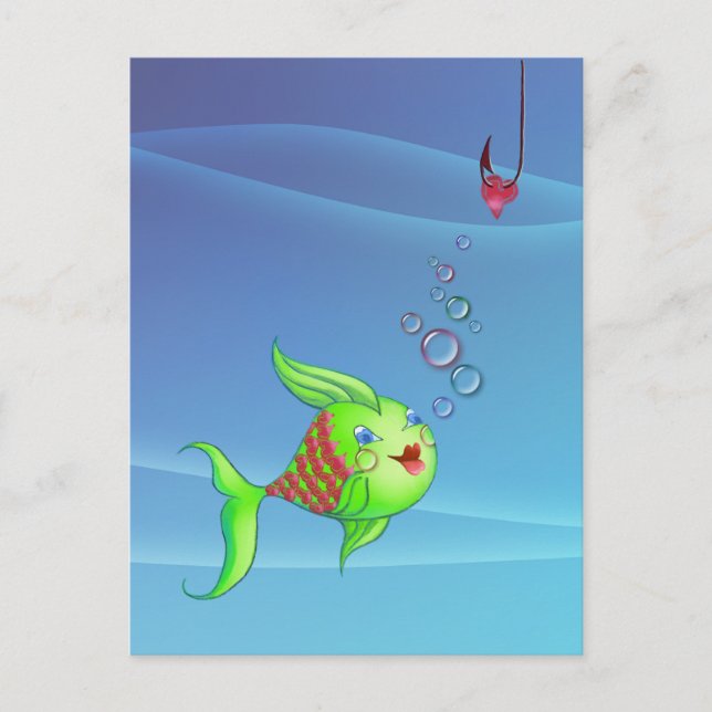 HEART FISH BUBBLE by SHARON SHARPE Vykort (Framsida)