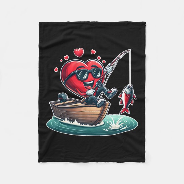 Heart Fishing Valentines day Manar Womens Boys Gir Fleecefilt (Framsidan)