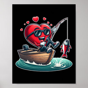 Heart Fishing Valentines day Manar Womens Boys Gir Poster