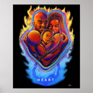 Heart Flame Black Kärlek Poster