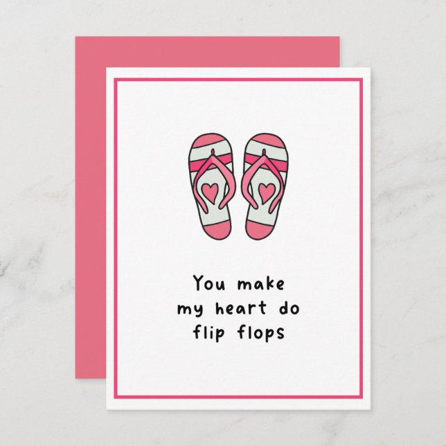 Heart Flinflip flops Cute Rosa Valentines day Julkort (Fram/baksida)
