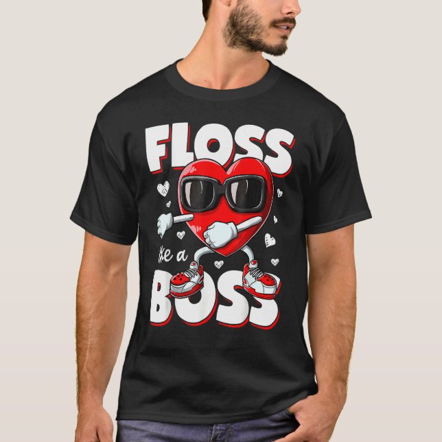 Heart Floss Like A Boss Valentines Day Boys Kids F T Shirt (Framsida)