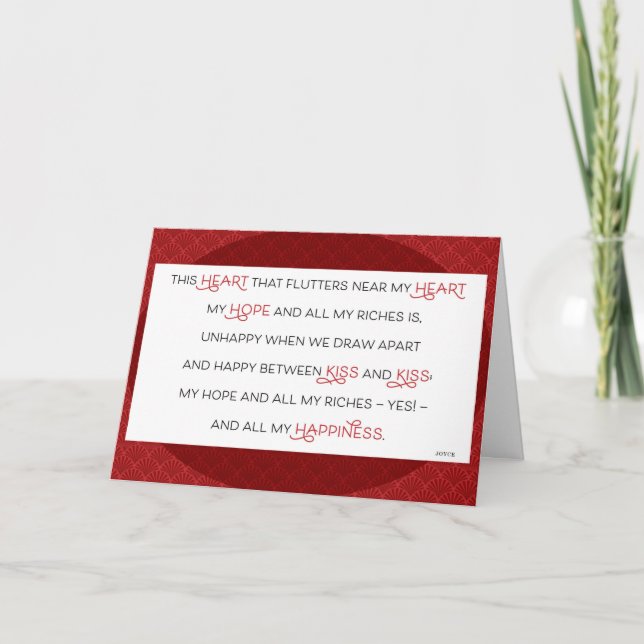 Heart Flutters Kiss Joyce Literary Valentine Helgkort (Framsida)