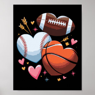 Heart Footll Sketll Sell Valentines day Boys Manar Poster